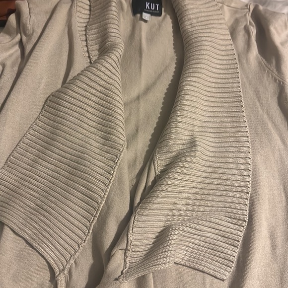 NWOT Kut From The Kloth Amabelle Open Front Cardigan Sweater Ribbed Tan - Picture 9 of 9